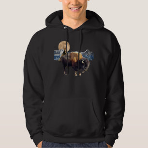 Sudadera Camiseta de arte de vida salvaje de búfalo, luna y