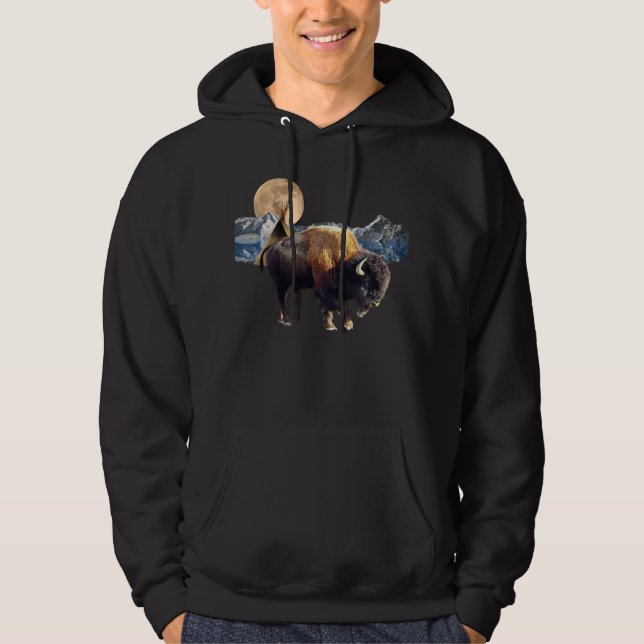 Sudadera Camiseta de arte de vida salvaje de búfalo, luna y (Anverso)