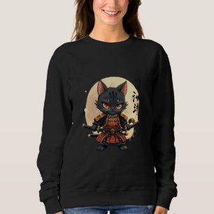 Sudadera camiseta de arte gráfico de gato samurái guerrero