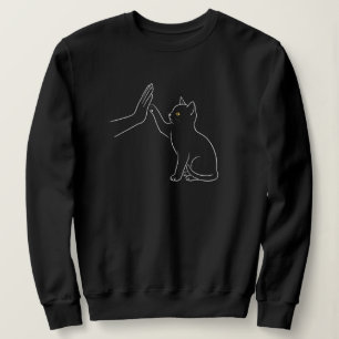 Sudadera Camiseta de arte lineal de gato dando cinco con la