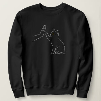 Sudadera Camiseta de arte lineal de gato dando cinco con la