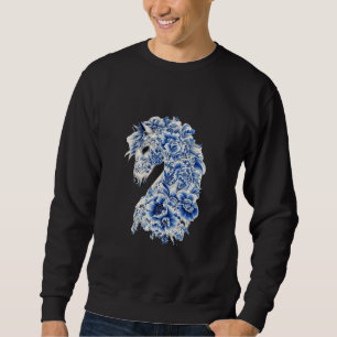 Sudadera Camiseta de Caballo de Porcelana Floral Azul y Bla