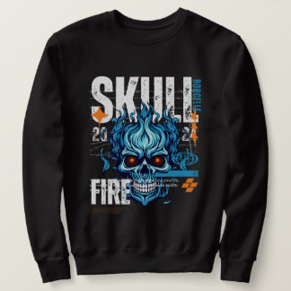 Sudadera Camiseta de calle con cráneo de llama azul - Edgy