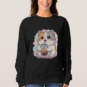 Sudadera camiseta de chica adolescente gato lindo y bebida 