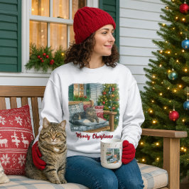 Sudadera Camiseta de gato lindo y árbol de Navidad