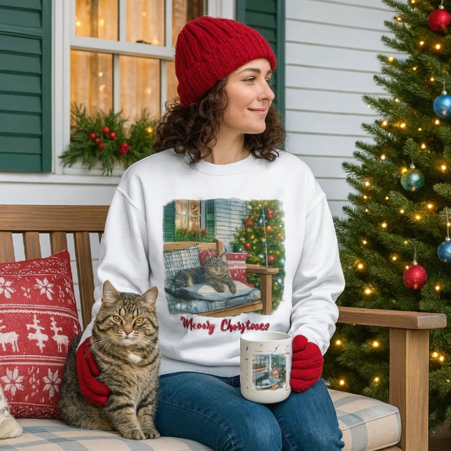 Sudadera Camiseta de gato lindo y árbol de Navidad (Cozy Christmas sweatshirt for cat lovers )