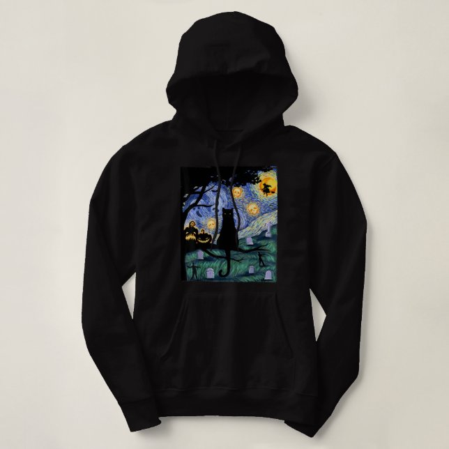 Sudadera Camiseta De Gato, Tee De Gato De Noche Aterrador,  (Diseño del anverso)