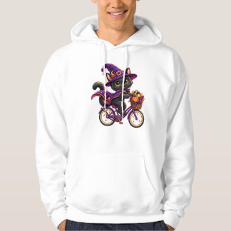 Sudadera Camiseta de Halloween de bicicleta de bruja gato n