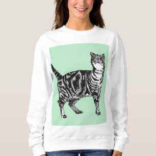 Sudadera Camiseta de manga larga de gato atigrado verde y m