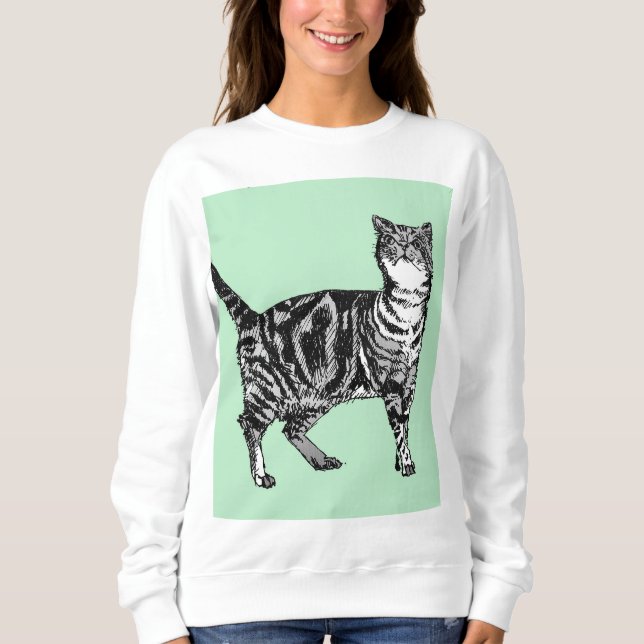 Sudadera Camiseta de manga larga de gato atigrado verde y m (Anverso)
