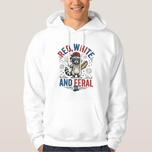 Sudadera Camiseta de mapache patriótico feroz roja blanca_1