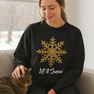 Sudadera Camiseta de Navidad azul y dorada con copo de niev