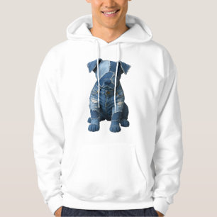 Sudadera Camiseta de perro de arte de parches de mezclilla
