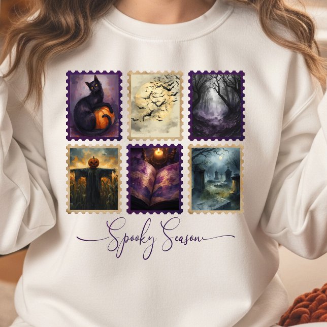 Sudadera Camiseta de sellos de Halloween (Spooky Season Halloween Stamp Sweatshirt)
