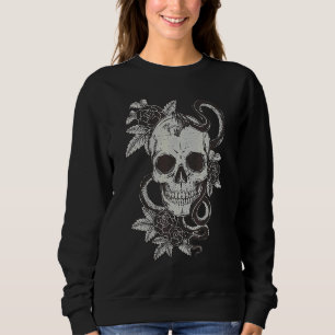 Sudadera Camiseta de tatuaje vintage cráneo serpiente rosa 