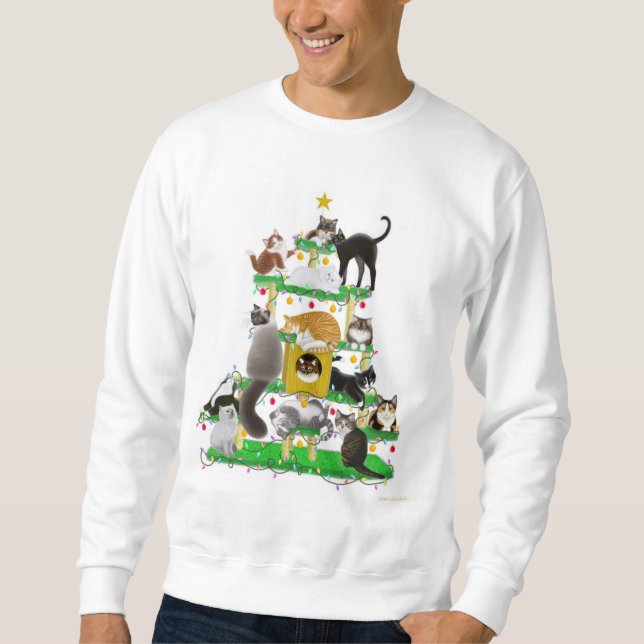 Sudadera Camiseta del árbol del gato del navidad (Anverso)