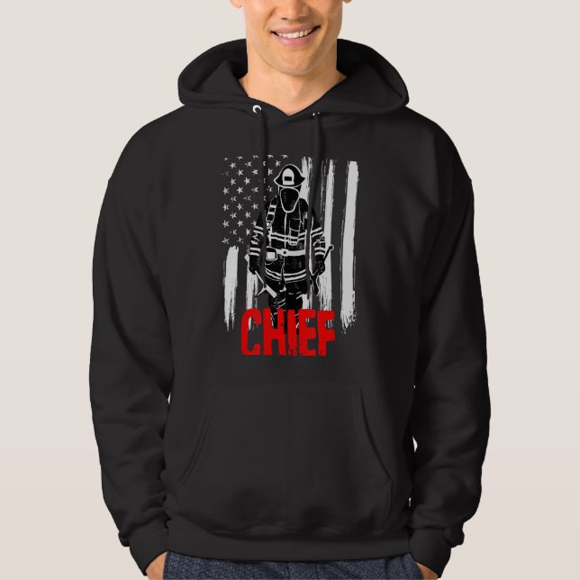 Sudadera Camiseta del bombero jefe - bombero con bandera (Anverso)