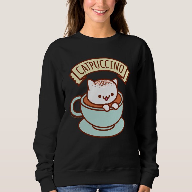 Sudadera Camiseta del gato de las mujeres - "CATPUCCINO " (Anverso)
