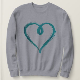 Sudadera Camiseta dibujada mano verde azulada del corazón