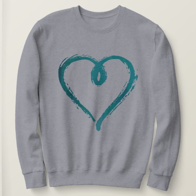 Sudadera Camiseta dibujada mano verde azulada del corazón (Anverso del diseño)
