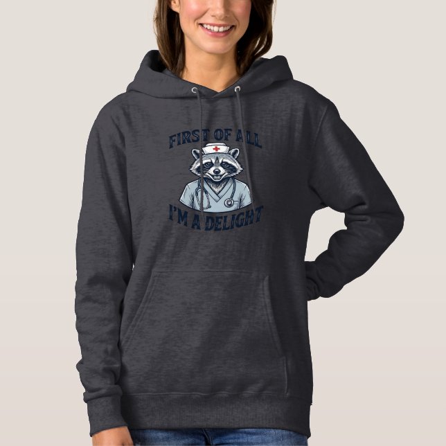 Sudadera Camiseta Divertida Enfermera Mapache Primero que N (Anverso)