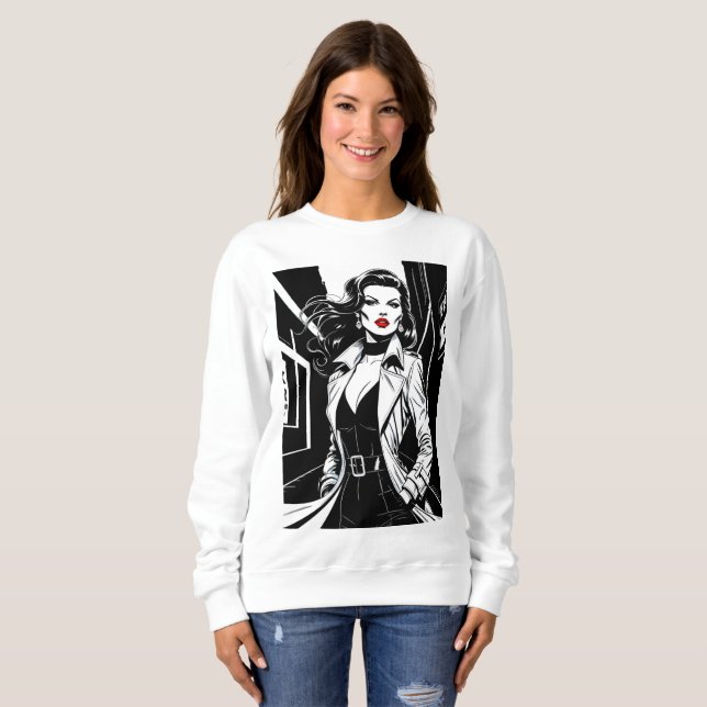 Sudadera Camiseta Femme Fatale-Noir - Audaz Estilo Retro (Anverso completo)