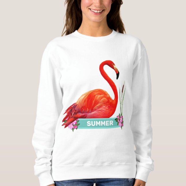 Sudadera Camiseta Flamingo y Flores Rosa Coral (Anverso)