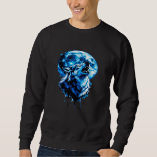 Sudadera Camiseta Howling Moon Wolf Tattoo Tee — Blue Ink D