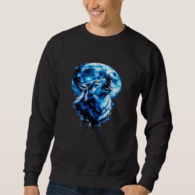 Sudadera Camiseta Howling Moon Wolf Tattoo Tee — Blue Ink D (Anverso)