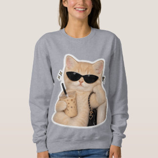 Sudadera Camiseta impresa de gato para mujeres
