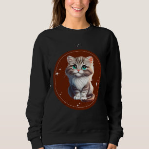 Sudadera Camiseta marrón blanca ilustrada de gato lindo