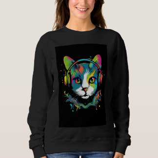 Sudadera Camiseta negra con diseño de gato 
