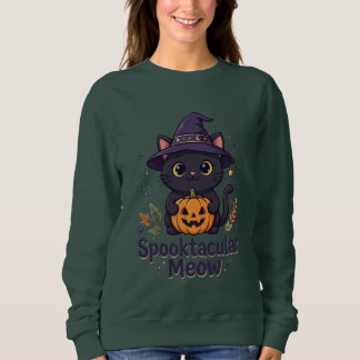 Sudadera Camiseta negra de gato de Halloween adorable | Spo
