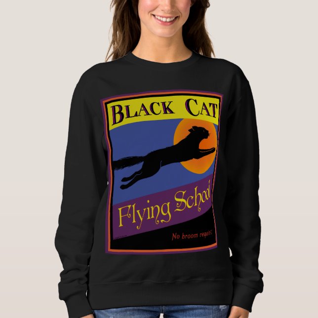 Sudadera Camiseta Retro Halloween de Black Cat Flying Schoo (Anverso)