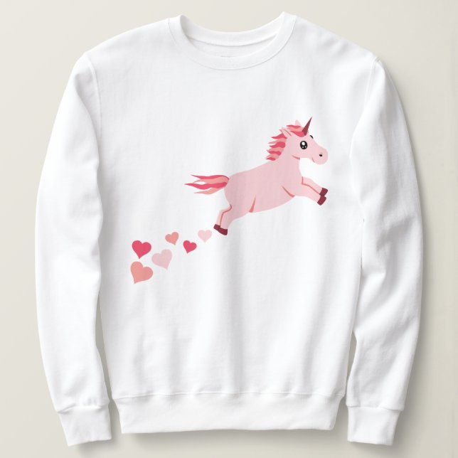 Sudadera Camiseta rosada de los corazones del unicornio de (Anverso del diseño)