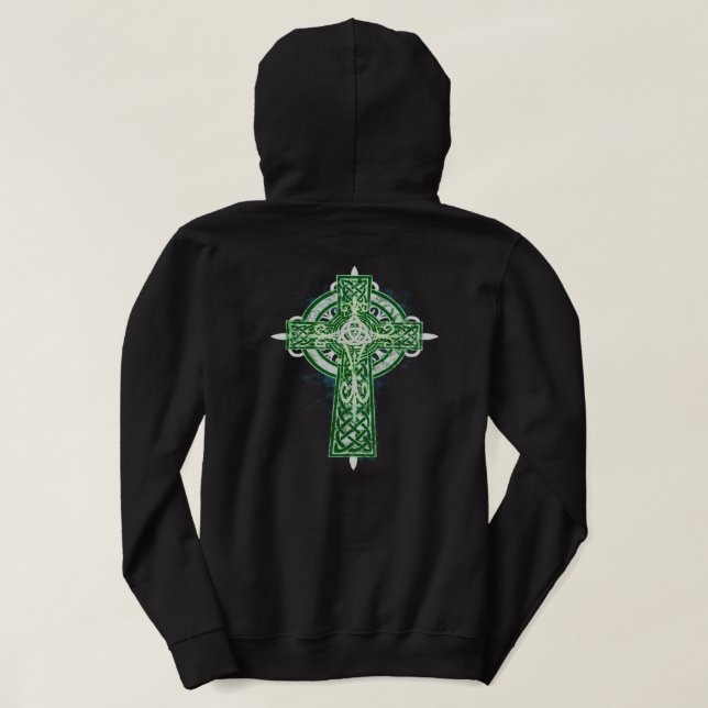Sudadera Camiseta verde de la cruz céltica (Reverso del diseño)