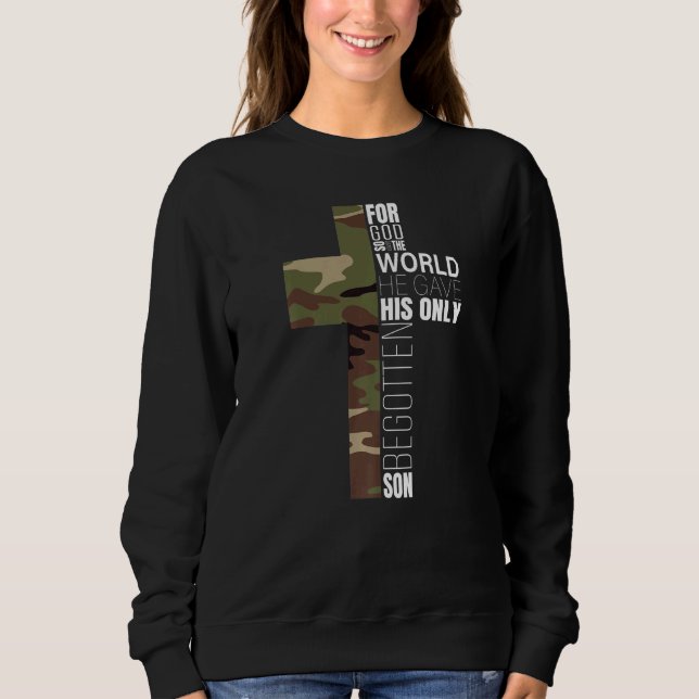 Sudadera Camo Verde Cruz Cristiana Biblia Verse Hombres Joh (Anverso)