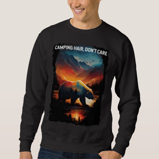 Sudadera Camping Hair, Don't Care hiking camping bear (Anverso)