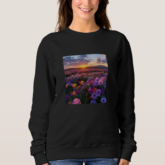 Sudadera Campo de flores Petunia Bonito gráfico de atardece (Anverso)