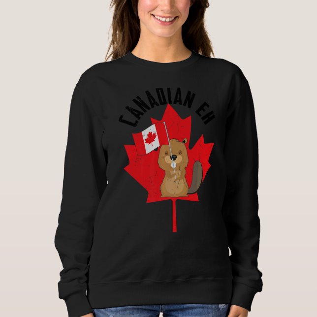 Sudadera Canadá Eh castor Bandera de hojas de arce Feliz Ca (Anverso)