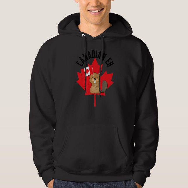 Sudadera Canadá Eh castor Bandera de hojas de arce Feliz Ca (Anverso)