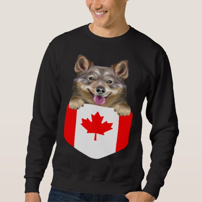 Sudadera Canada Flag Swedish Vallhund Dog In Pocket (Anverso)