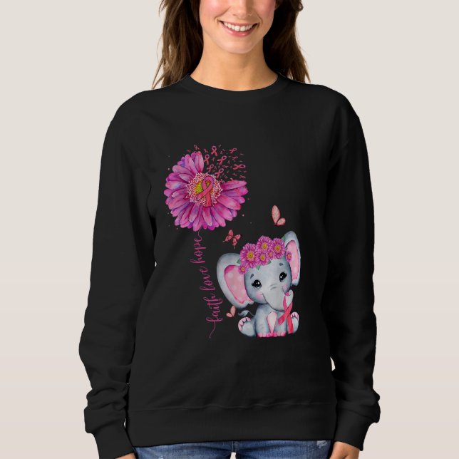 Sudadera Cáncer De Mama Cute Elefante Con Girasol (Anverso)