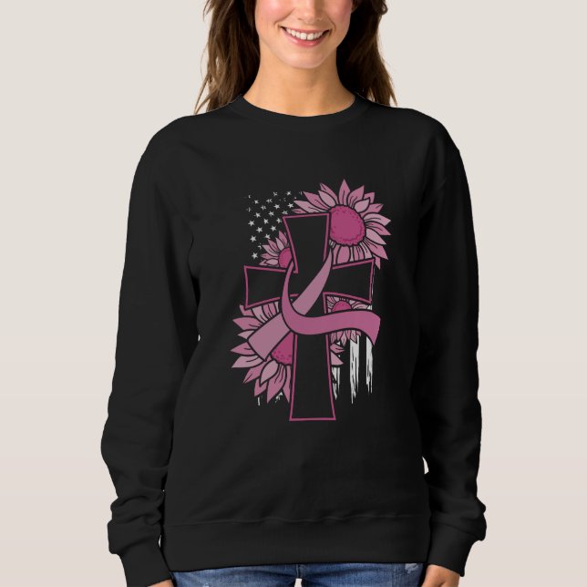 Sudadera Cáncer de pecho Girasol Cinta rosa Fe cruzada (Anverso)