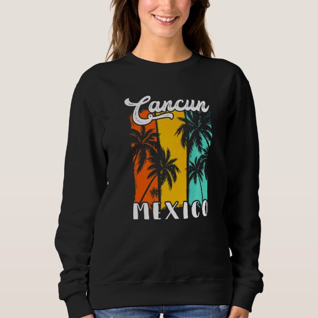 Sudadera Cancun Palm Trees Beach Mexico Retro Vacation Fami (Anverso)