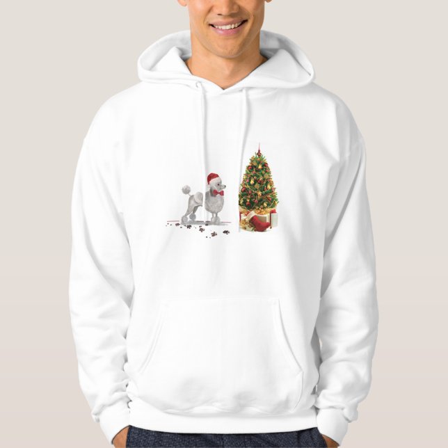 Sudadera Caniche Gris Perro Divertido de Navidad con Árbol (Anverso)