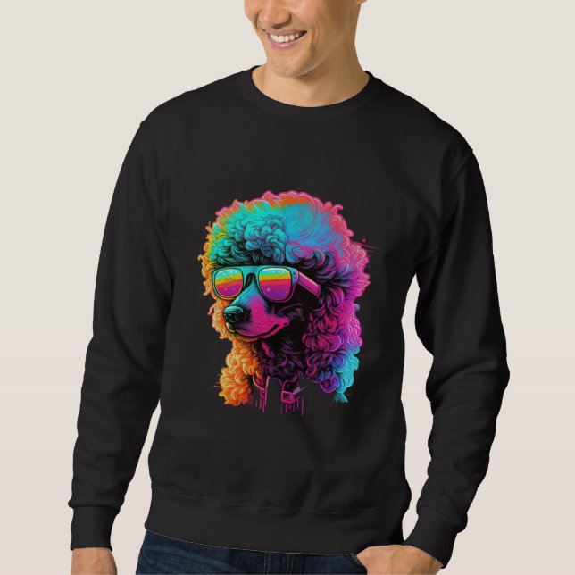 Sudadera Caniche Retro Glitch Synthwave (Anverso)
