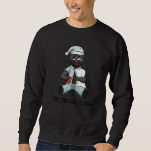 Sudadera Cansado Gato Perezoso Negro La Lucha Se Está Convi