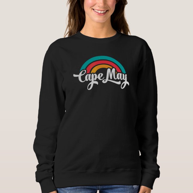 Sudadera CAPE MAY NJ Escritura Retro Con Arcoiris 14 (Anverso)