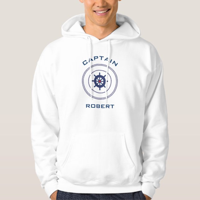 Sudadera Capitán de tema náutico Hoodie con nombre (Anverso)